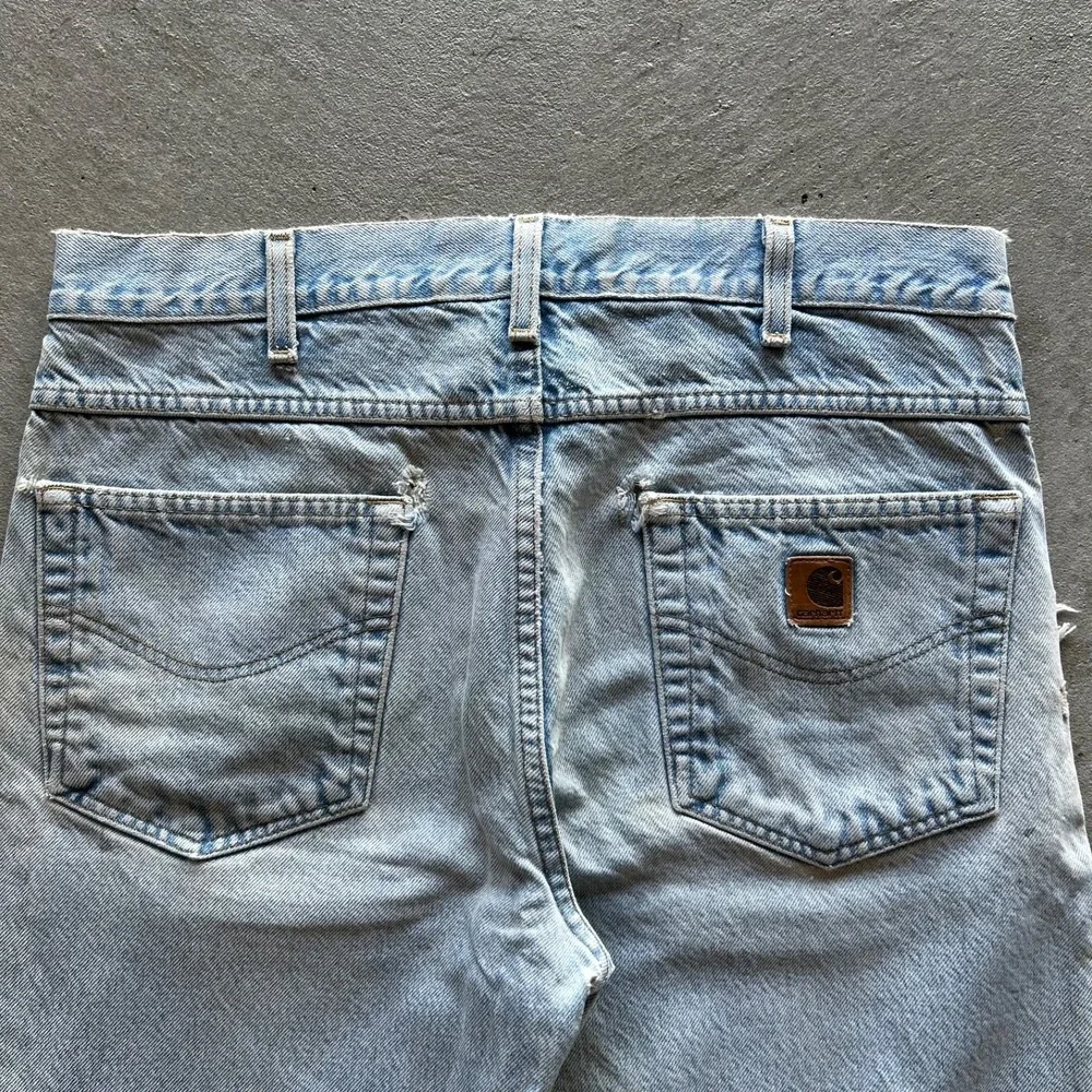 Vintage 90s Carhartt Jeans Size 34x30 Blue Light Wash Denim Faded Distressed